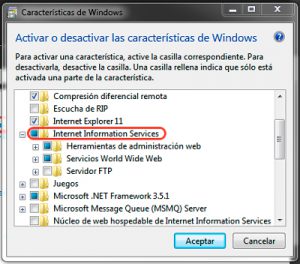 Activar IIS Windows 7 - Características de Windows